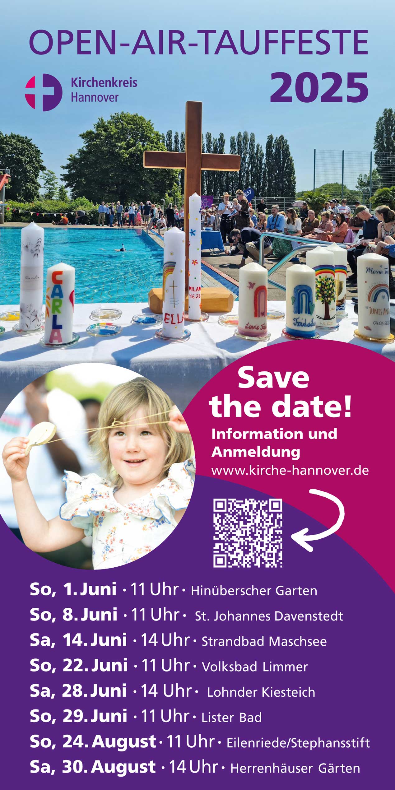 Info-Flyer für die Tauffeste 2025 mit den Terminen