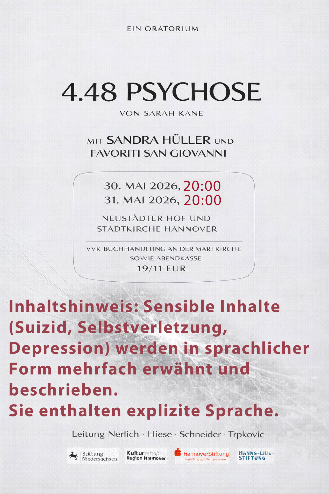 Plakat für die Theater-, Musik- & Wortperformace mit Sandra Hüller 