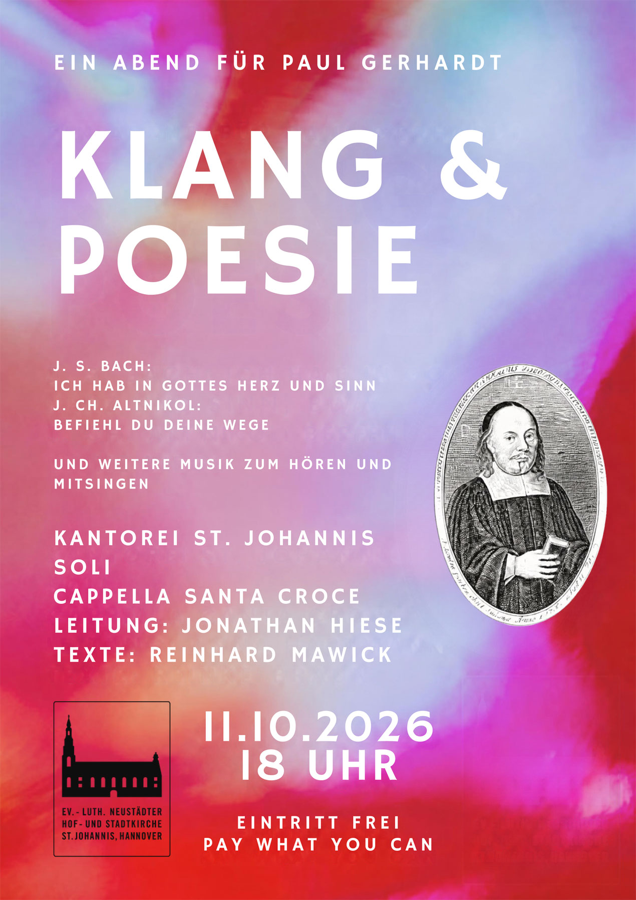 Plakat für das Konzert: Ein Abend für Paul Gerhardt am 11.10.2026