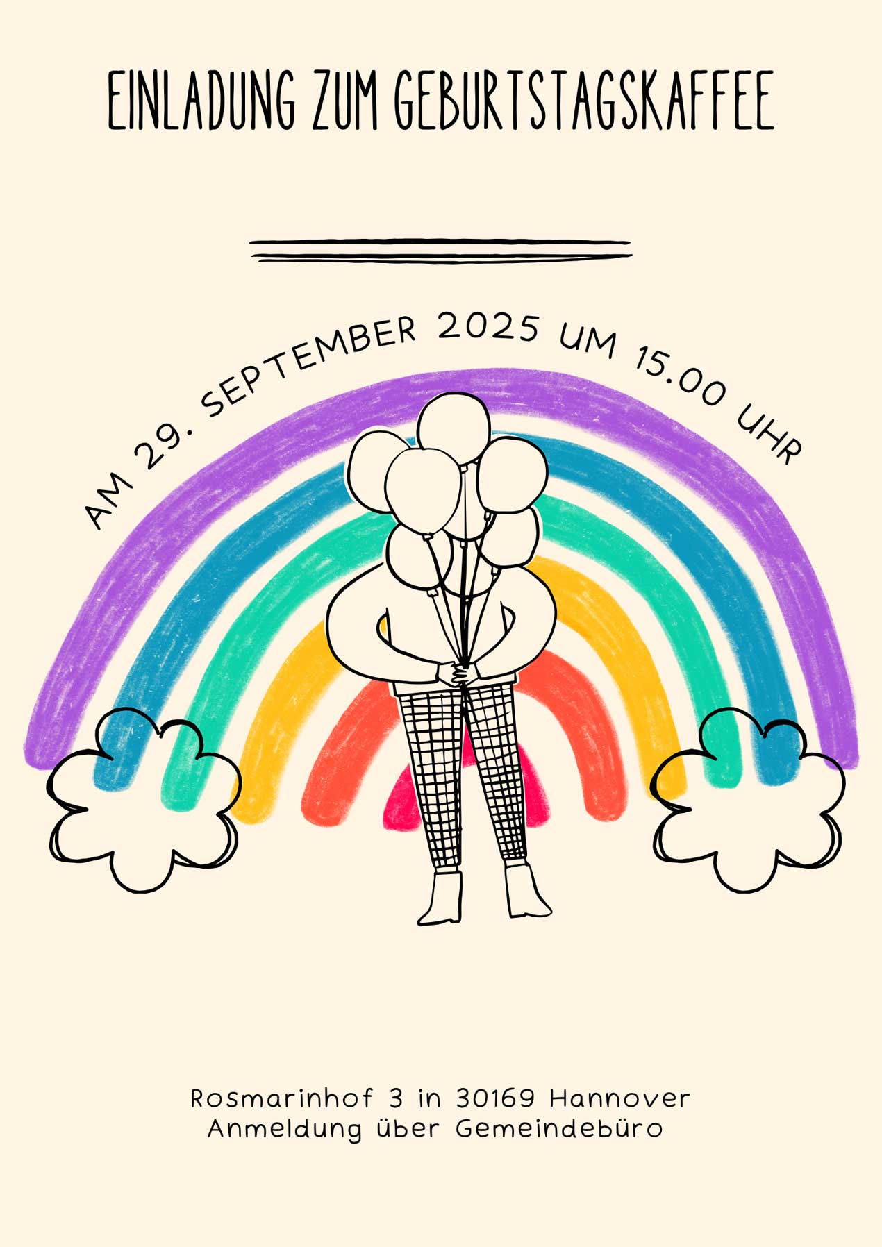 Plakat zur Einladung zum Geburtstagskaffee am 29. September 2025