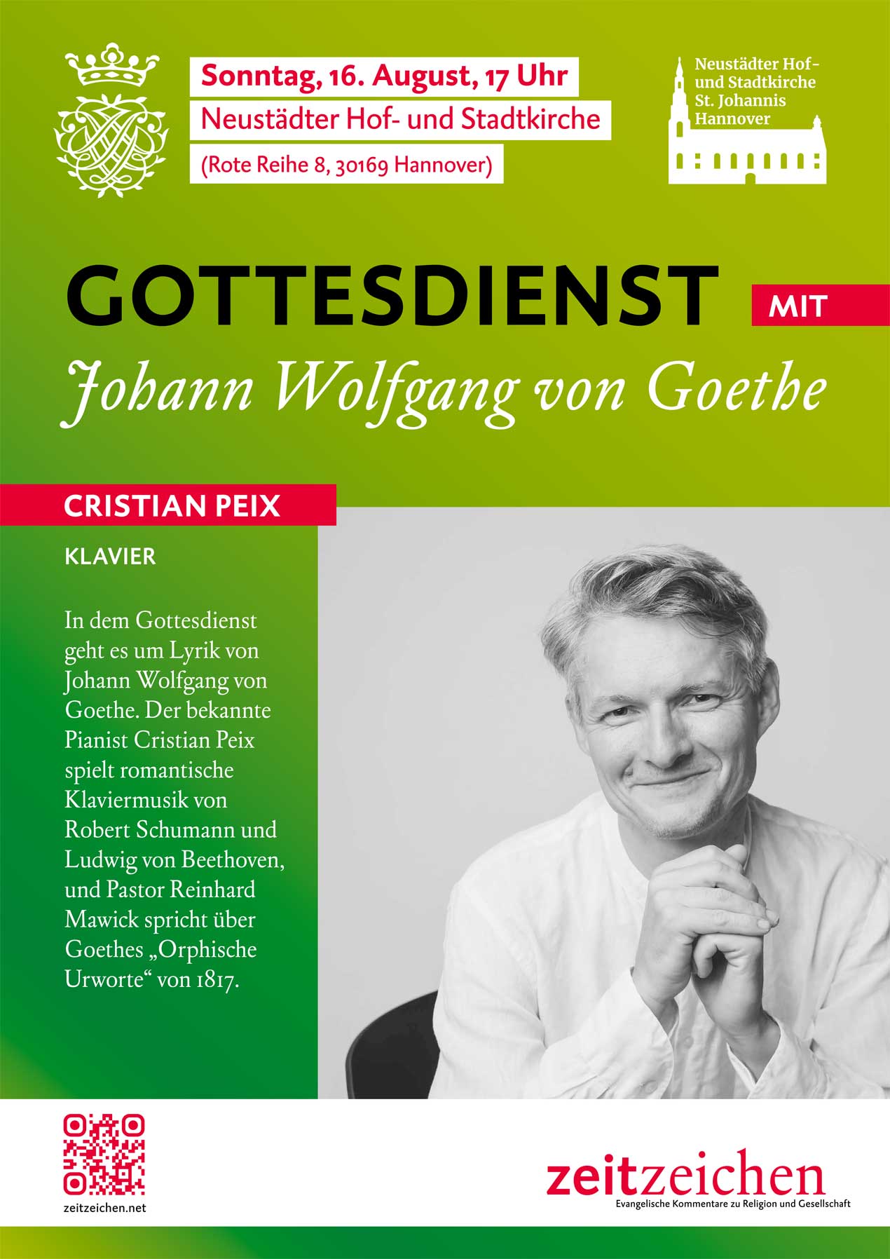 Plakat zu den Calenberger Abendklängen mit dem Starpianisten Christian Peix